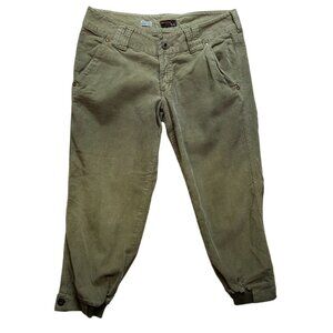 Bershka Womens Corduroy Capri Knee Pants Olive Green Size 8 (EUR 38) Made In Spa